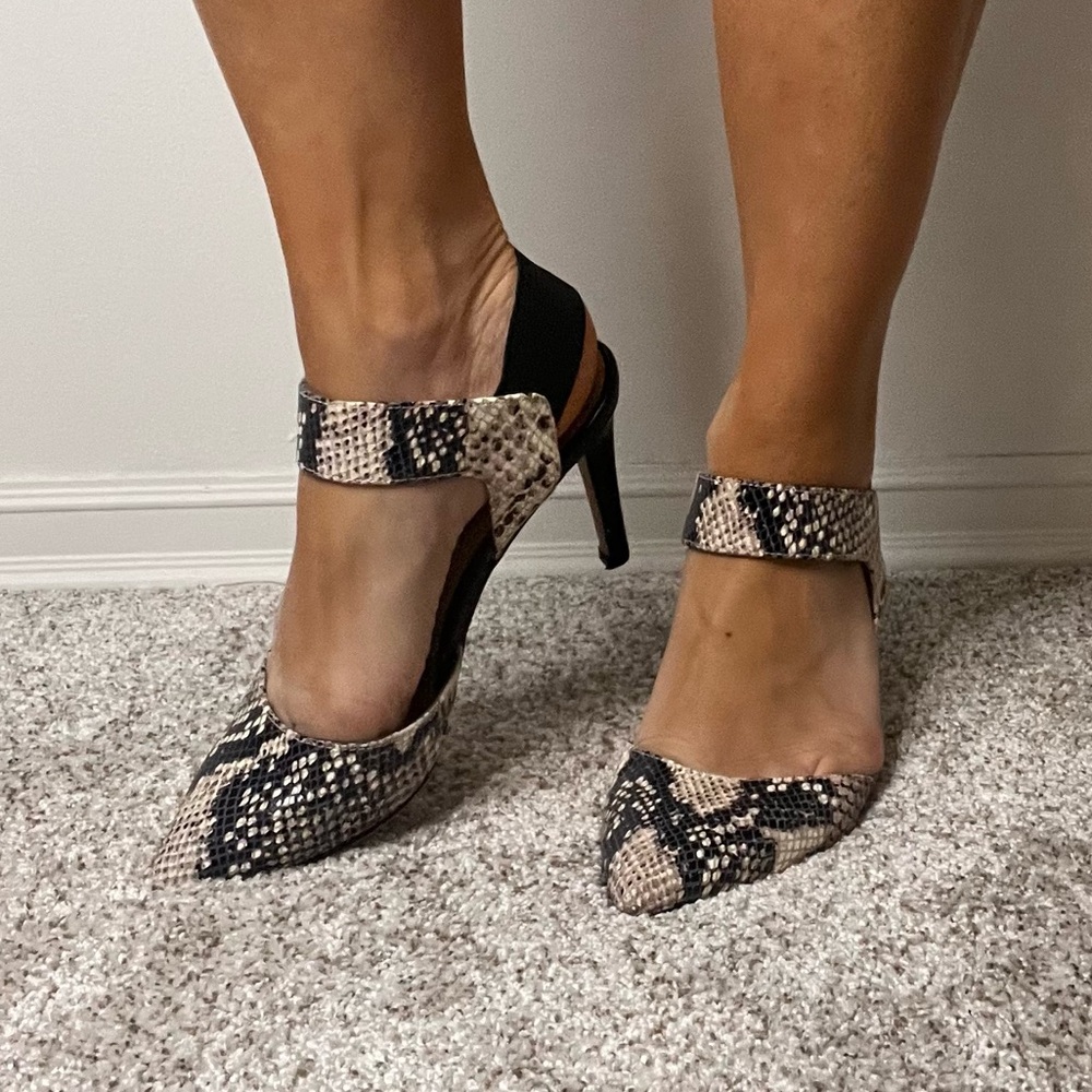Franco Sarto Black and Cream Heels Elegant Design